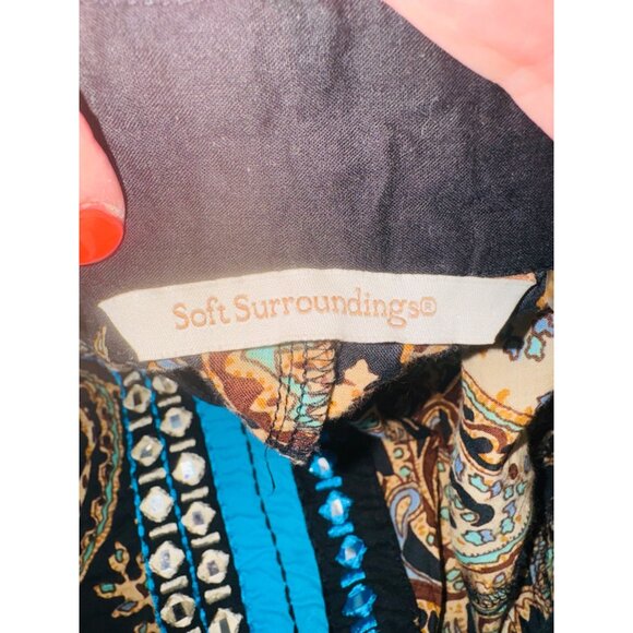 Soft Surroundings Paisley Tunic Dress L Black Blue 100% Cotton Boho Santa Fe - Picture 6 of 10